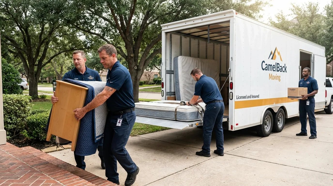 Crew loading residential truck for cross-state move from Bondurant, IA