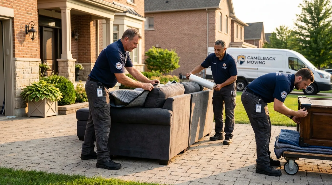 Large estate moving crew wrapping furniture in Bondurant, IA